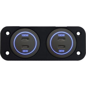ProRide 12-24V USB C Autolader 2 Poorten Inbouw - 100W+36W - Tweevoudig Paneel - Blauw - 2 Stuks