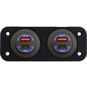 ProRide 12-24V USB/USB C Autolader 2 Poorten Inbouw - 36W+60W QC5.0 - Tweevoudig Paneel - Blauw - 2 Stuks