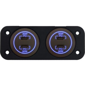 ProRide 12-24V USB C Autolader 2 Poorten Inbouw - 30W+30W - Tweevoudig Paneel - Blauw - 2 Stuks