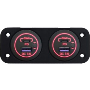 ProRide 12-24V USB/USB C Autolader 2 Poorten Inbouw - 65W QC3.0 - Tweevoudig Paneel - Rood - 2 Stuks