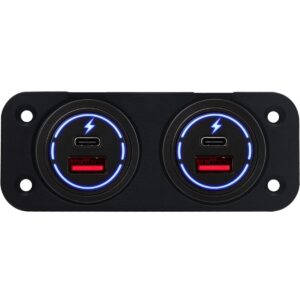 ProRide 12-24V USB/USB C Autolader 2 Poorten Inbouw - 65W QC3.0 - Tweevoudig Paneel - Blauw - 2 Stuks