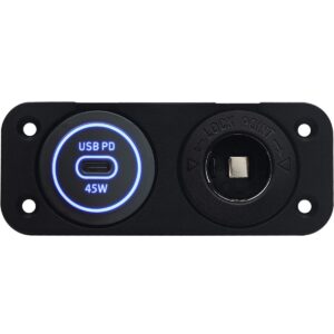 ProRide 12-24V USB C Autolader 1 Poort Inbouw - 45W - Sigarettenaansteker - Tweevoudig Paneel - Blauw