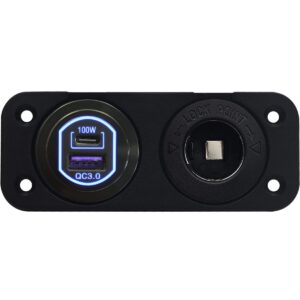 ProRide 12-24V USB/USB C Autolader 2 Poorten Inbouw - 100W QC3.0 - Sigarettenaansteker - Blauw