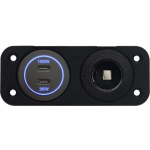 ProRide 12-24V USB C Autolader 2 Poorten Inbouw - 100W+36W - Sigarettenaansteker - Tweevoudig Paneel - Blauw