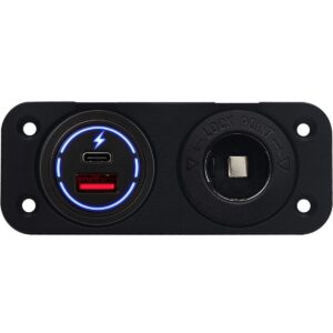 ProRide 12-24V USB/USB C Autolader 2 Poorten Inbouw - 65W QC3.0 - Sigarettenaansteker - Blauw