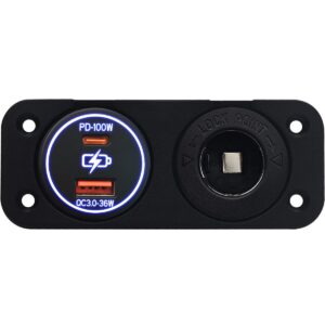 ProRide 12-24V USB/USB C Autolader 2 Poorten Inbouw - 100W+36W QC3.0 - Sigarettenaansteker - Blauw