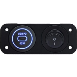 ProRide 12-24V USB C Autolader 1 Poort Inbouw - 45W - Tuimelschakelaar - Tweevoudig Paneel - Blauw