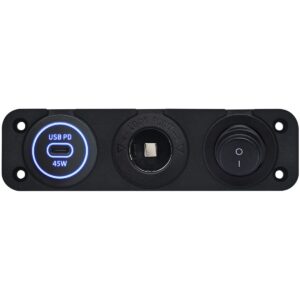 ProRide 12-24V USB C Autolader 1 Poort Inbouw - 45W - Sigarettenaansteker - Tuimelschakelaar - Blauw