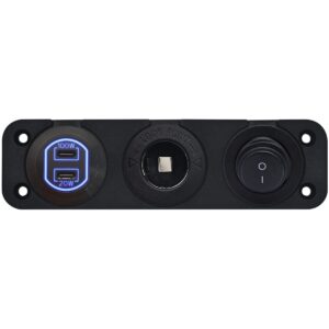 ProRide 12-24V USB C Autolader 2 Poorten Inbouw - 100W+20W - Sigarettenaansteker - Tuimelschakelaar - Blauw