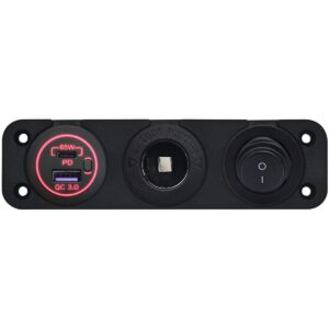 ProRide 12-24V USB/USB C Autolader 2 Poorten Inbouw - 65W QC3.0 - Sigarettenaansteker - Schakelaar - Rood