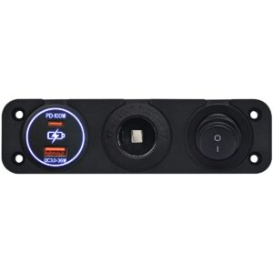 ProRide 12-24V USB/USB C Autolader 2 Poorten Inbouw - 100W+36W QC3.0 - Sig. - Schakelaar - Blauw