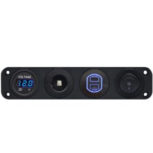 ProRide 12-24V USB C Autolader 2 Poorten Inbouw - 100W+20W - Sig. - Schakelaar - Voltmeter - Blauw