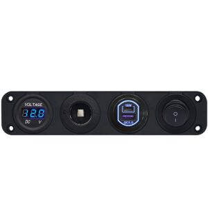 ProRide 12-24V USB/USB C Autolader 2 Poorten Inbouw - 100W QC3.0 - Sig. - Schakelaar - Voltmeter - Blauw