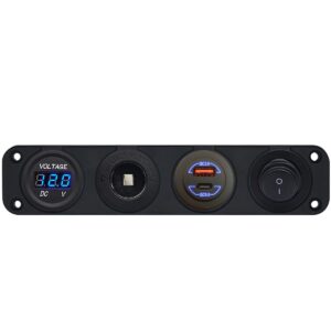 ProRide 12-24V USB/USB C Autolader 2 Poorten Inbouw - 36W+60W QC5.0 - Sig. - Schakelaar - Voltmeter - Blauw