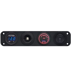 ProRide 12-24V USB/USB C Autolader 2 Poorten Inbouw - 65W QC3.0 - Sig. - Schakelaar - Voltmeter - Rood