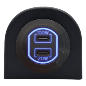 ProRide 12-24V USB C Autolader 2 Poorten Opbouw - 100W+20W - Enkelvoudig Paneel - Blauw - USB-C Stopcontact