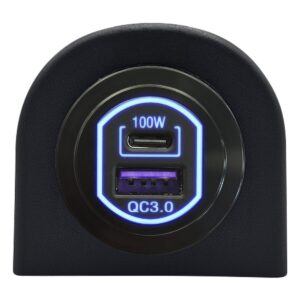 ProRide 12-24V USB/USB C Autolader 2 Poorten Opbouw - 100W QC3.0 - Snellader - Enkelvoudig Paneel - Blauw
