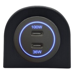 ProRide 12-24V USB C Autolader 2 Poorten Opbouw - 100W+36W - Enkelvoudig Paneel - Blauw - USB-C Stopcontact