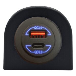 ProRide 12-24V USB/USB C Autolader 2 Poorten Opbouw - 36W+60W QC5.0 - Snellader - Enkelvoudig Paneel - Blauw