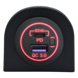 ProRide 12-24V USB/USB C Autolader 2 Poorten Opbouw - 65W QC3.0 - Snellader - Enkelvoudig Paneel - Rood