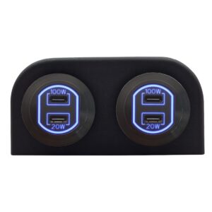ProRide 12-24V USB C Autolader 2 Poorten Opbouw - 100W+20W - Tweevoudig Paneel - Blauw - 2 Stuks
