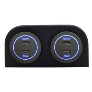 ProRide 12-24V USB C Autolader 2 Poorten Opbouw - 100W+36W - Tweevoudig Paneel - Blauw - 2 Stuks