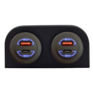 ProRide 12-24V USB/USB C Autolader 2 Poorten Opbouw - 36W+60W QC5.0 - Tweevoudig Paneel - Blauw - 2 Stuks