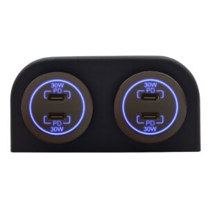 ProRide 12-24V USB C Autolader 2 Poorten Opbouw - 30W+30W - Tweevoudig Paneel - Blauw - 2 Stuks