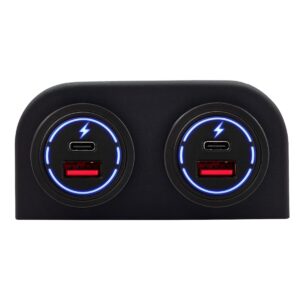 ProRide 12-24V USB/USB C Autolader 2 Poorten Opbouw - 65W QC3.0 - Tweevoudig Paneel - Blauw - 2 Stuks