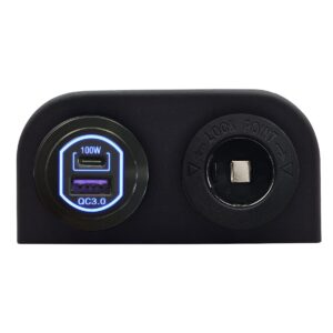 ProRide 12-24V USB/USB C Autolader 2 Poorten Opbouw - 100W QC3.0 - Sigarettenaansteker - Blauw