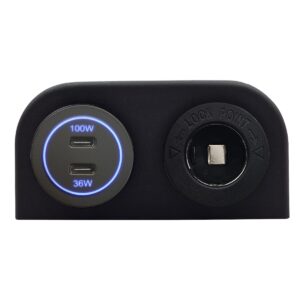 ProRide 12-24V USB C Autolader 2 Poorten Opbouw - 100W+36W - Sigarettenaansteker - Tweevoudig Paneel - Blauw