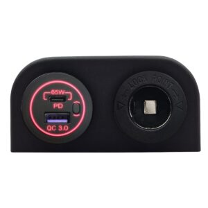 ProRide 12-24V USB/USB C Autolader 2 Poorten Opbouw - 65W QC3.0 - Sigarettenaansteker - Rood