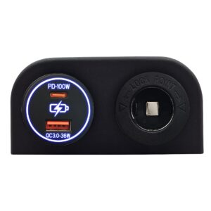ProRide 12-24V USB/USB C Autolader 2 Poorten Opbouw - 100W+36W QC3.0 - Sigarettenaansteker - Blauw