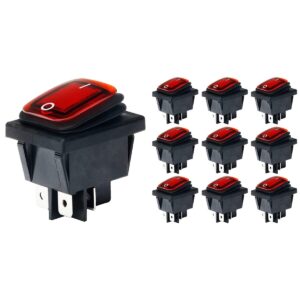 Orbit Electronic Wipschakelaar ON-OFF - 4-pins - 30x22mm - 16A 250V - Spat Waterdicht - KCD4-201-16 - Rood - 10 stuks