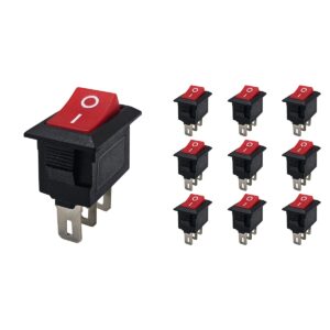 ProRide Mini Wipschakelaar ON/OFF KCD1-11 - 3-pins - 13x8mm - Rechthoek - 250V/3A - Rood - 10 stuks