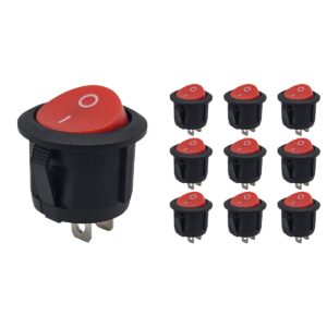 ProRide Mini Wipschakelaar ON/OFF KCD2-10 - 2-pins - Ø13.8mm - Rond - 250V/3A - Rood - 10 stuks