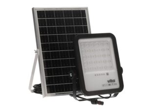 VITO Sahara - Solar LED Schijnwerper 100W - Schemersensor - 1100lm 6000K IP65 - 3.2V 8000mAh Accu - Zwart - 5m