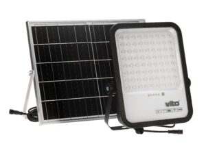 VITO Sahara - Solar LED Schijnwerper 250W - Schemersensor - 2750lm 6000K IP65 - 3.2V 20000mAh Accu - Zwart - 5m