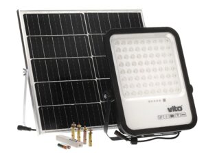 VITO Sahara - Solar led schijnwerper 300W - Fotosensor IP67 - 3300lm 6000K - 3.2V 26700mAh Accu - Zwart - 5m