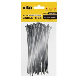 VITO Kabelbinders 2.5x100mm - Zwart - Met UV-bescherming - Kunststof Kabelklemmen - 100 stuks in blister verpakking - Voor buitengebruik