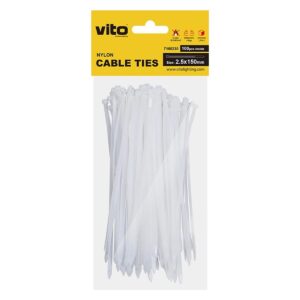 VITO Kabelbinders 2.5x150mm - Wit - Kunststof Kabelklemmen - 100 stuks in blister verpakking - voor Kabelbeheer en bevestiging