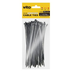 VITO Kabelbinders 2.5x150mm - Zwart - Met UV-bescherming - Kunststof Kabelklemmen - 100 stuks in blister verpakking - Voor buitengebruik