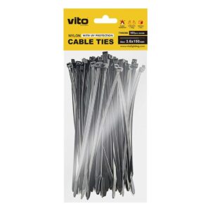 VITO Kabelbinders 3.6x100mm - Zwart - Met UV-bescherming - Kunststof Kabelklemmen - 100 stuks in blister verpakking - Voor buitengebruik