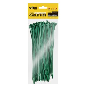 VITO Kabelbinder 3.6x200mm - Groen - Met UV-bescherming - 100 stuks - Kunststof Kabelklem voor buiten en binnen montage