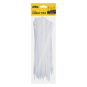 VITO Kabelbinder 3.6x250mm - Wit - 100 stuks - Kunststof Kabelklem voor bundelen en bevestigen van Kabels en draden