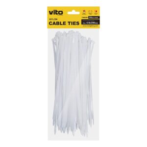 VITO Kabelbinder 4.6x200mm - Wit - 100 stuks - Kunststof Kabelklem met stevige sluiting voor bundelen van Kabels en draden