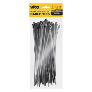 VITO Kabelbinder 4.6x200mm - Zwart - Met UV-bescherming - 100 stuks - duurzame Kabelklem - Voor buitengebruik en langdurige bevestiging
