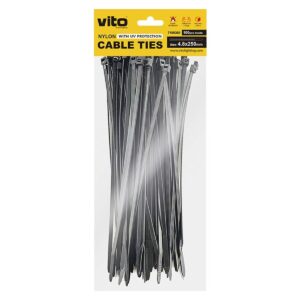 VITO Kabelbinder 4.8x250mm - Zwart - Met UV-bescherming -sfolie - 100 stuks in blisterverpakking Kunststof Kabelklem - Kabelbinder - Tieraps