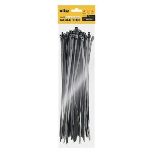 VITO Kabelbinder 4.6x300mm - Zwart - Met UV-beschermingsfolie - 50 stuks in blisterverpakking - Kunststof Kabelklem - Kabelbinder