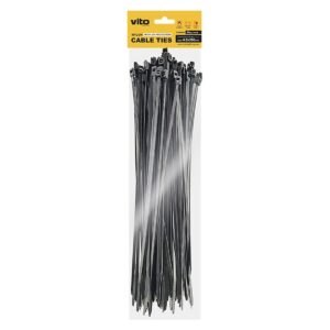 VITO Kabelbinder 4.8x350mm - Zwart - Met UV-beschermingsfolie - 50 stuks in blisterverpakking - Kunststof Kabelklem - Kabelbinder
